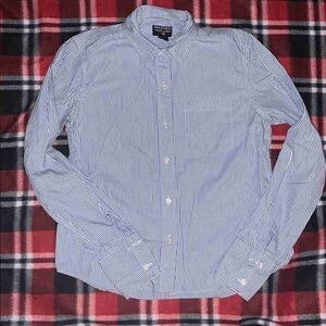 Banana Republic Men's White and Blue Striped Shirt